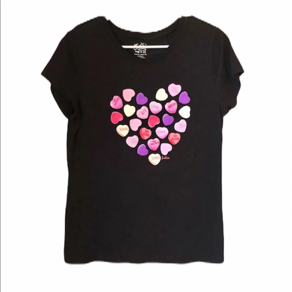 Justice Candy Hearts Graphic T-Shirt Girls Size 20 Cute Tee Valentine Top NWOT